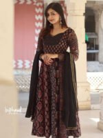 Ajrakh Black Multiprinted Anarkali