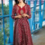 Red Ajrakh Multi Printed Panel Anarkali