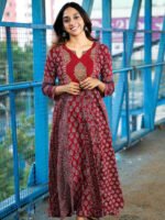 Red Ajrakh Multi Printed Panel Anarkali