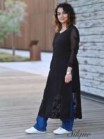 Black Chikankari Kurta for Women Viscose Georgette with FREE Slip - Image 2