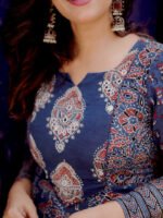 Blue Ajrakh Multipatch Anarkali - Image 4
