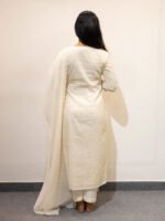 Off White Kurta with Gold Zari Butta and Stitch Lines - Image 3