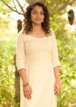 Off White Kurta with Gold Zari Butta and Stitch Lines