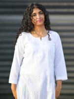 Mulmul Dhobi Cotton Kurta long White - Image 3
