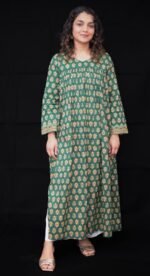 Emerald Bloom Cotton Kurta with Dupatta - Image 4