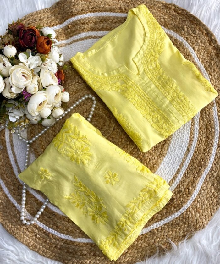 Handcrafted Chikankari Mul Chanderi Suit Set - Image 2