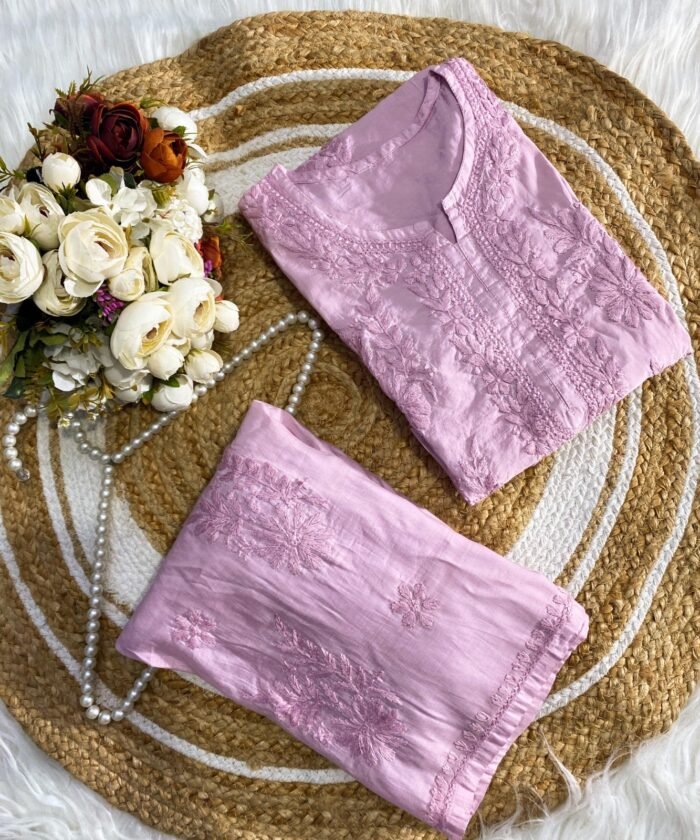 Handcrafted Chikankari Mul Chanderi Suit Set - Image 2