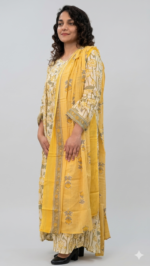 Sunshine Blossom Cotton Kurta with Dupatta - Image 2