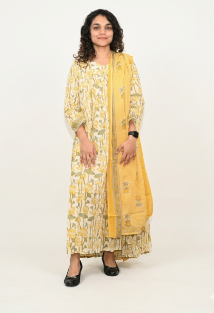 Sunshine Blossom Cotton Kurta with Dupatta