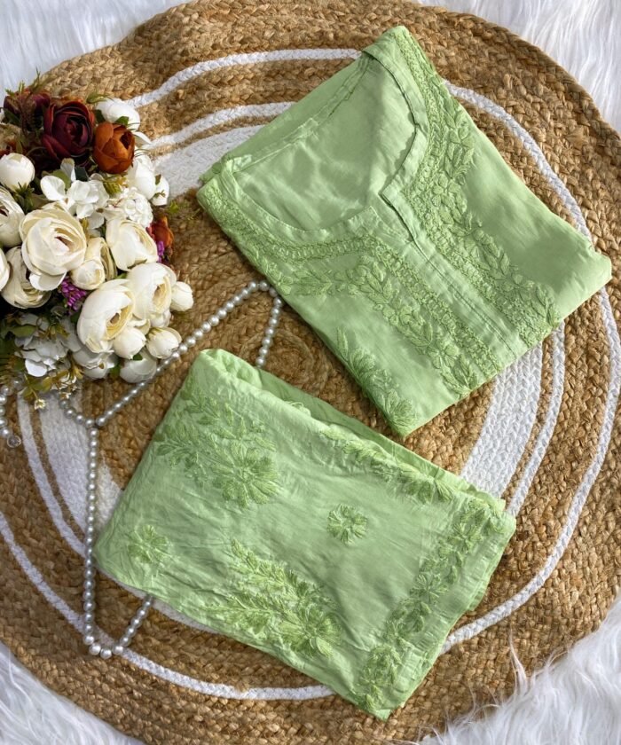 Handcrafted Chikankari Mul Chanderi Suit Set - Image 3