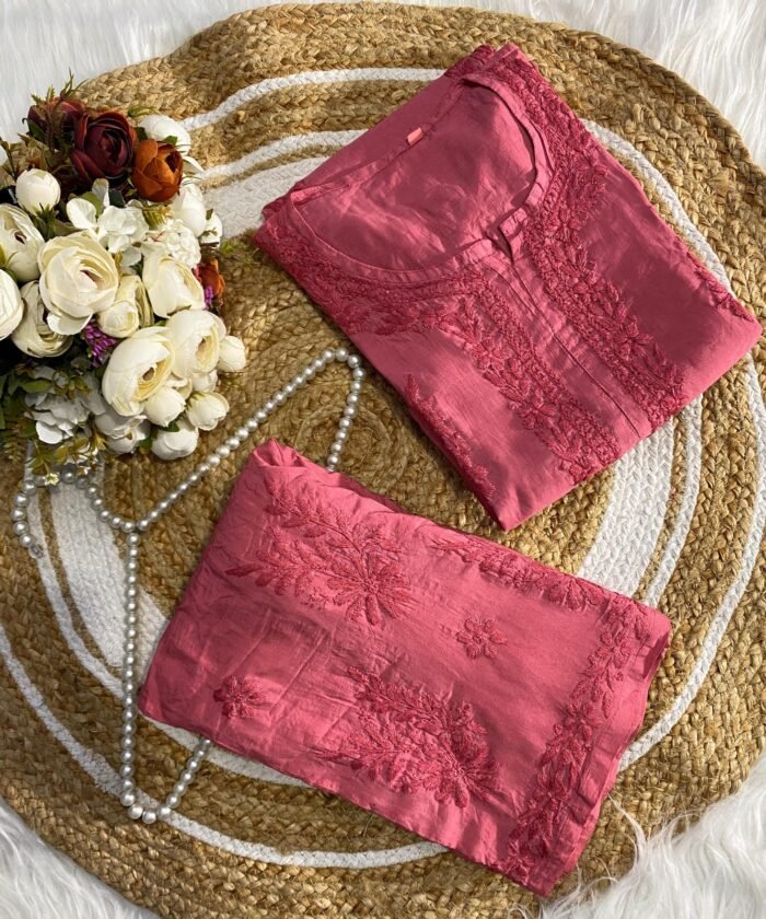 Handcrafted Chikankari Mul Chanderi Suit Set - Image 3