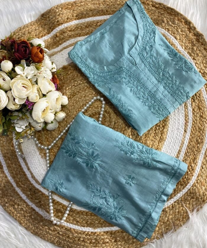 Handcrafted Chikankari Mul Chanderi Suit Set - Image 2