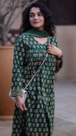 Emerald Bloom Cotton Kurta with Dupatta - Image 3