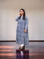 Blue & White Printed Jaipur Cotton A-Line Dress