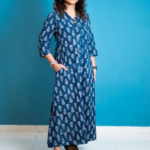 Jaipur Cotton Blue Leaf Printed Dress