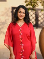 Ruby Bloom Hand-Embroidered Silky Georgette Dress with Slip - Image 3