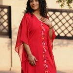 Ruby Bloom Hand-Embroidered Silky Georgette Dress with Slip