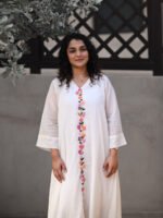 Off white Chanderi Hand-Embroidered Kaftan with Slip - Image 2