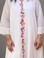 Off white Chanderi Hand-Embroidered Kaftan with Slip - Image 3