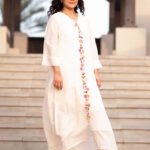 Off white Chanderi Hand-Embroidered Kaftan with Slip