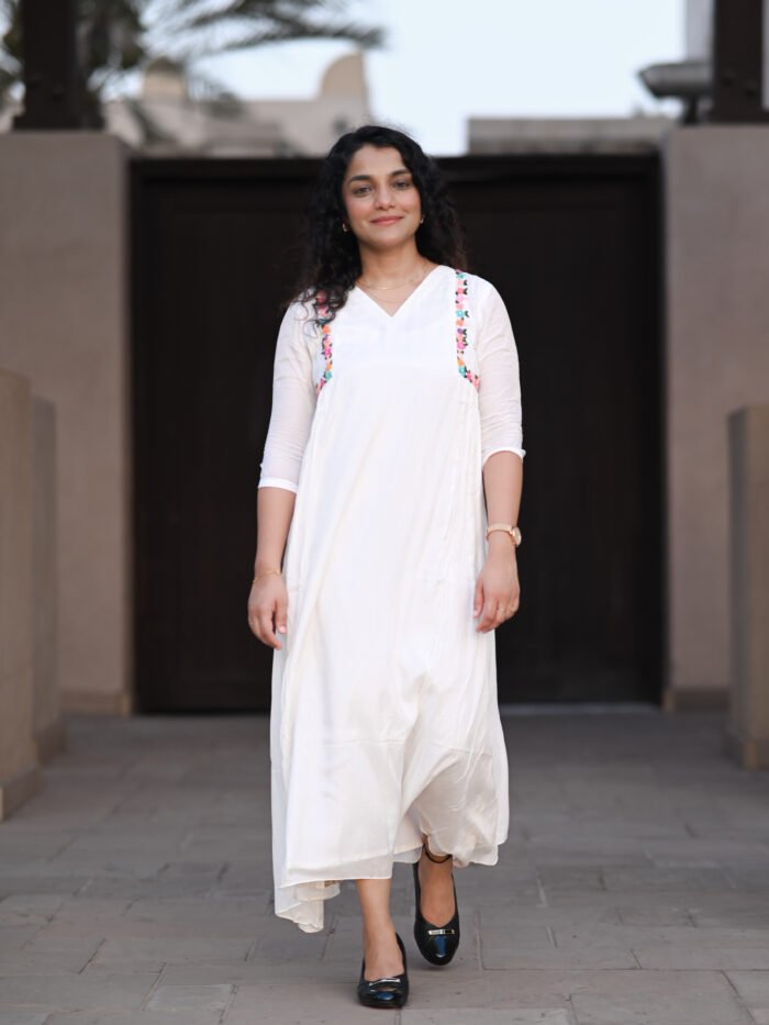 Floral Whisper Mul Chanderi Silk Dress - Image 3
