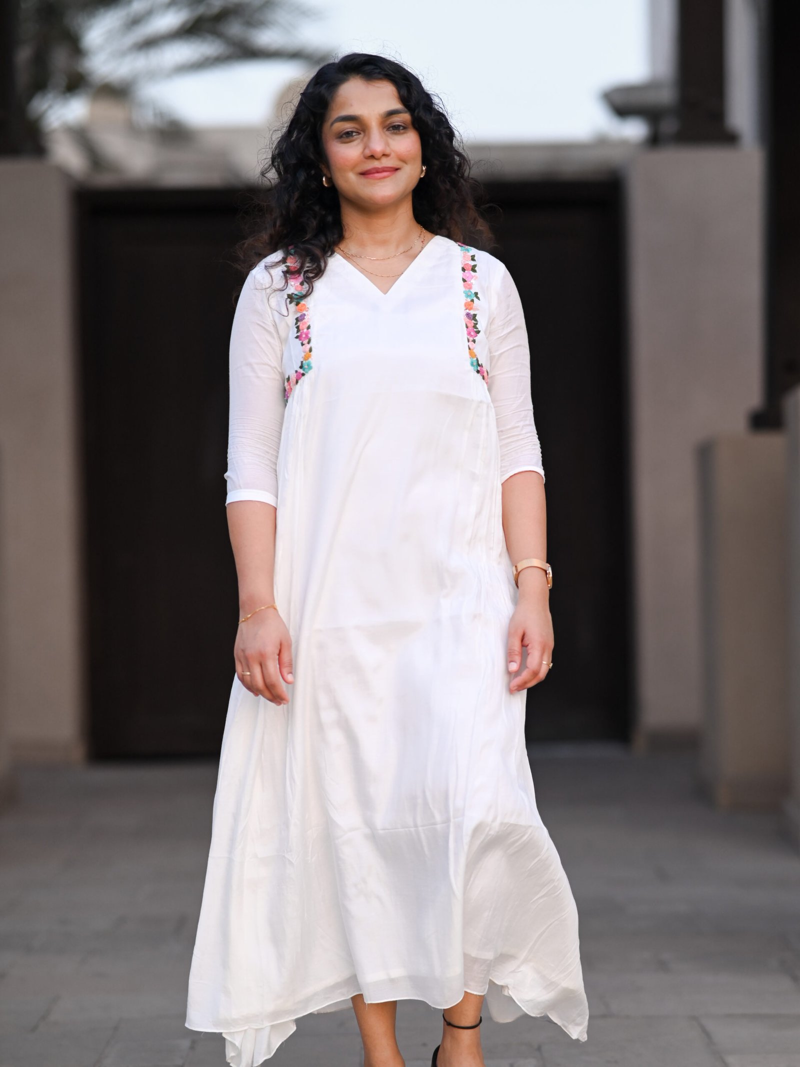 1000018317 Floral Whisper Mul Chanderi Silk Dress - Image 1