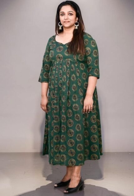 Emerald Green Cotton Midi Dress