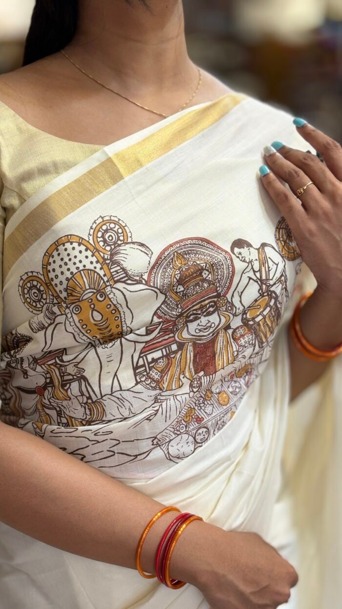 Keraliyam Print Saree - 100 Count Soft Cotton - Image 3