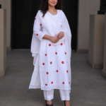 White Bloom Mul Cotton Suit Set - Hand-Embroidered